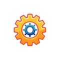 Two interlocking colorful gears icon representing settings configuration and mechanical process Royalty Free Stock Photo