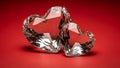 Two Interlocking Diamond Hearts on Red Background Royalty Free Stock Photo