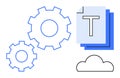 Gears and Cloud with Text Documents Representing Data Integration and Cloud Storage Royalty Free Stock Photo