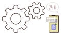 Gear Mechanisms with Mobile Verification Concept and 24-Hour Service Speech Bubble Royalty Free Stock Photo