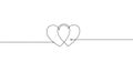 Two interlocking hearts are depicted using a continuous black line on a white