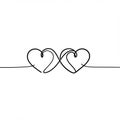 Two interlocking hearts are drawn in a single continuous black line on a white Royalty Free Stock Photo