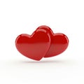 Two interlocking red hearts isolated on white background Royalty Free Stock Photo