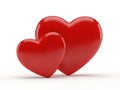 Two interlocking red hearts isolated on white background Royalty Free Stock Photo