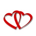 Two interlocking red hearts satin finish Royalty Free Stock Photo