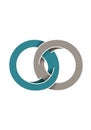 Two interlocking rings on a white background. One ring is teal, the Royalty Free Stock Photo