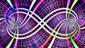 Two interlocking spirals creating an infinity symbol with decorative tiles, all in bright shining pink,green,purple