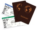 Two international passports with boarding pass