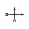 Two intersecting black arrows form a cross on a white background Royalty Free Stock Photo