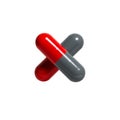 Two intersecting capsule-shaped objects, one red and the other gray, arranged in an Royalty Free Stock Photo