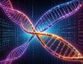 Intertwined DNA Strands with Digital Binary Code and Neon Blue and Purple Glow helix double helix Royalty Free Stock Photo