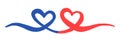 Two intertwined Hearts for Valentine`s Day, hand painted with brush and ink Royalty Free Stock Photo