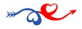 Two intertwined Hearts for Valentine`s Day, hand painted with brush and ink Royalty Free Stock Photo