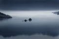 Two Islands near Perast in the Bay of Kotor in the early morning in the fog. 2019-02-17 08: 38 Royalty Free Stock Photo