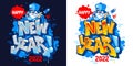 Two Isolated Abstract Banners Happy New Year 2022 With Hiphop Santa Claus In Graffiti Style Font Lettering Vector Illustration Art