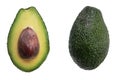 Two isolated avocados with a seed