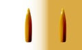 Two isolated gold bullets Kalashnikov or rifle, 3d realistic , golden or brass on light background, firing part of the cartridge,