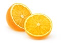 Two isolated halves of orange fruit