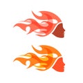 Two isolated logotypes. Woman with flame hair.