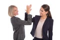 Two isolated successful woman working in a team. Isolated portrait with two businesswoman.