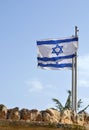 Two Israeli flags weaving in the wind