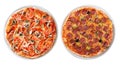 Two italian pizzas isolated top view