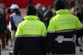 italian cops with uniform with the text POLIZIA LOCALE which mea Royalty Free Stock Photo