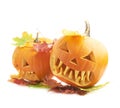 Two Jack-o'-lanterns pumpkin heads Royalty Free Stock Photo