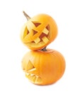 Two Jack-o'-lanterns pumpkin heads Royalty Free Stock Photo