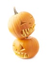 Two Jack-o'-lanterns pumpkin heads Royalty Free Stock Photo