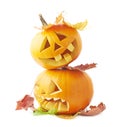 Two Jack-o'-lanterns pumpkin heads Royalty Free Stock Photo