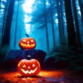 Two Jack o Lanterns in the Woods Royalty Free Stock Photo