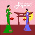 Two Japanese beautiful women. Vector Illustration Design