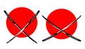 Two crossed samurai katana swords against red sun vector design Royalty Free Stock Photo