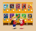 Two Japanese kids showing their newly collects obtained from capsule toy vending machines