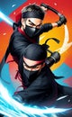 Two Japanese Ninjas with swords Royalty Free Stock Photo