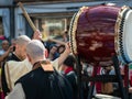 Two Japanese Taiko Drummers during Traditional Show Royalty Free Stock Photo