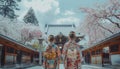 two Japanese women in traditional Yukata dress Royalty Free Stock Photo