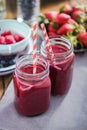 Two jars with berry smoothie Royalty Free Stock Photo