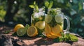 two jars with lemon, lime and mint iced tea Royalty Free Stock Photo