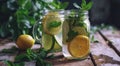 two jars with lemon, lime and mint iced tea Royalty Free Stock Photo