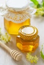 Two jars of linden honey Royalty Free Stock Photo