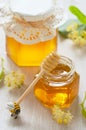 Two jars of linden honey Royalty Free Stock Photo