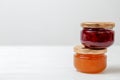 Two jars with tasty sweet jam Royalty Free Stock Photo