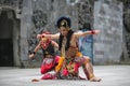 Two Javanese guys performing traditional mask dance in Yogyakarta, 20 December 2022