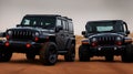 Two jeeps racing on desert