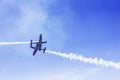 Two jet fighters flying in the blue sky Royalty Free Stock Photo