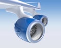 Two Jet turbofan engines on blue background.