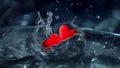 Two joined red hearts. In effect, slowmotion falling into the water. The heart as a symbol of affection and love