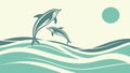 Two joyful dolphins leaping from ocean waves, symbolizing freedom and play, vector design Generative AI Royalty Free Stock Photo